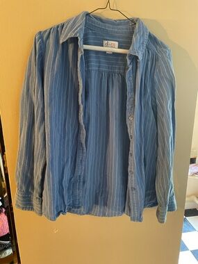 Denim & Co. Blue and white Striped Button-Down Shirt